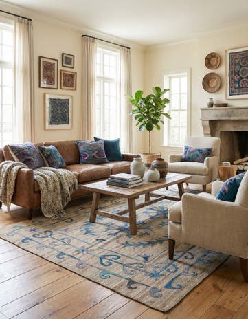 5' 10 x 7' 1 Hand Woven Kilim Suzani Wool Rug