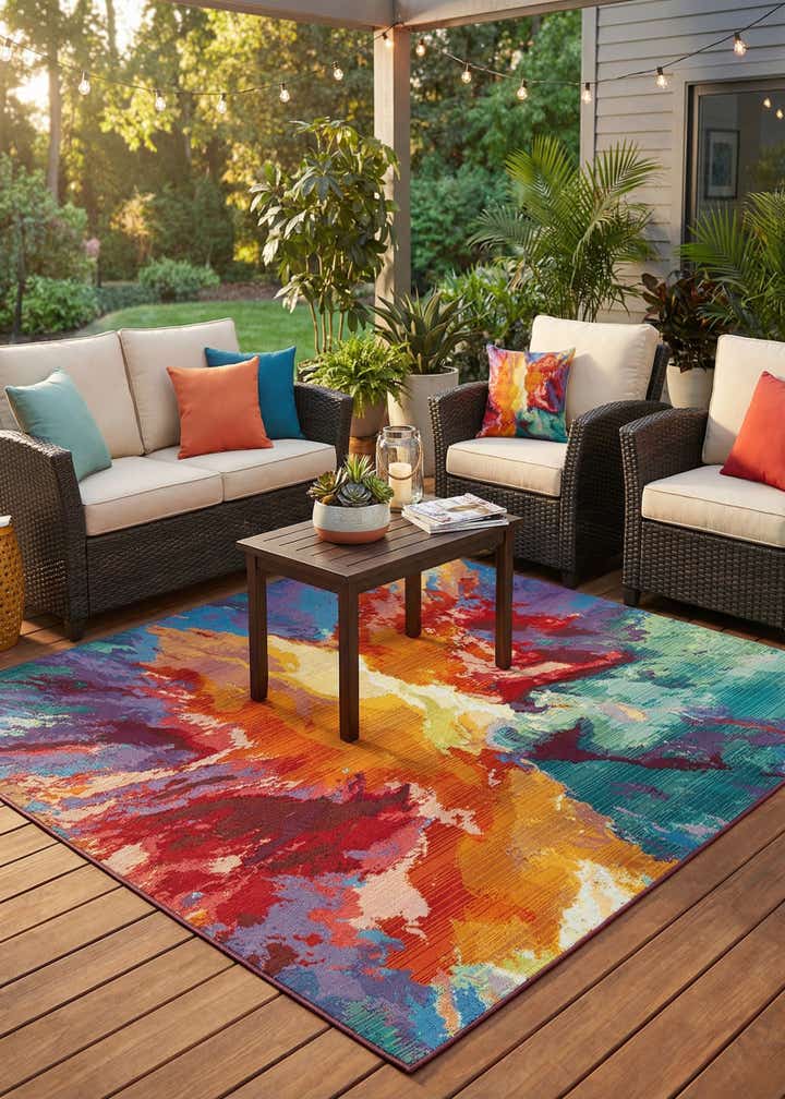 5' 3 x 5' 3 Easy-Clean Modern Indoor / Outdoor Square Rug