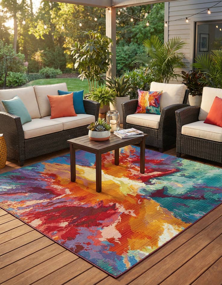 Detail image of 5' 3 x 5' 3  Washable Modern Indoor / Outdoor Square Rug