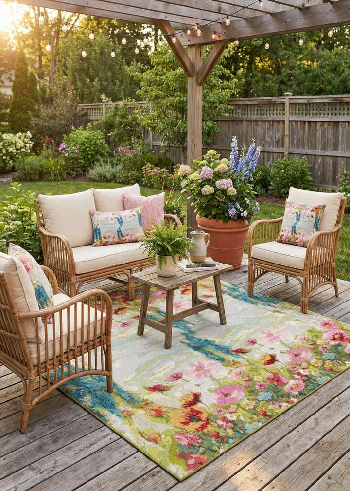 8' x 8' Easy-Clean Botanical Indoor / Outdoor Square Rug