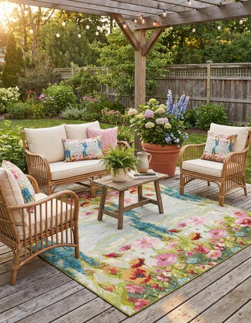 Easy-Clean Botanical Indoor / Outdoor Square Rug