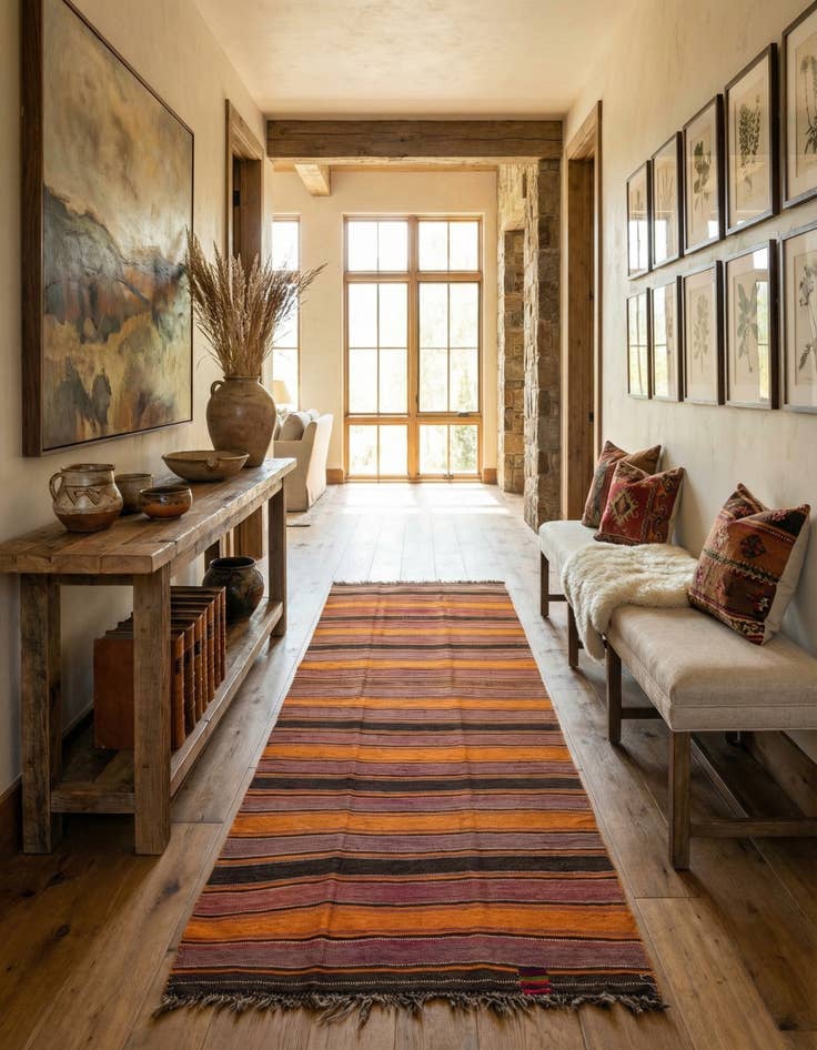 Detail image of 4' 8 x 12' 1  Hand Woven Kilim Fars Wool Runner Rug