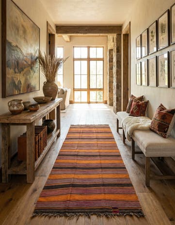 4' 8 x 12' 1 Hand Woven Kilim Fars Wool Runner Rug