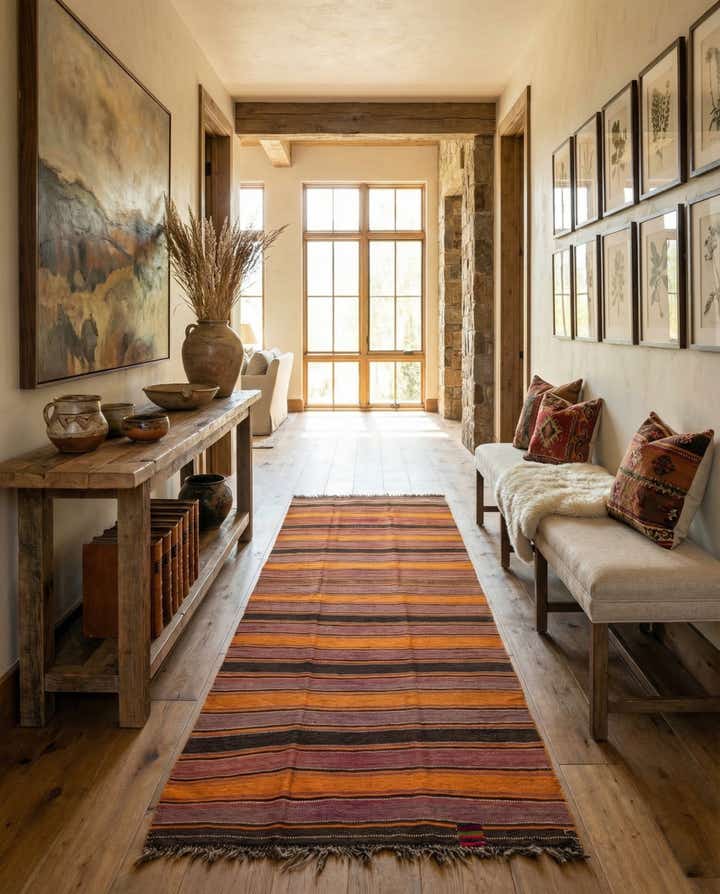 4' 8 x 12' 1 Hand Woven Kilim Fars Wool Runner Rug