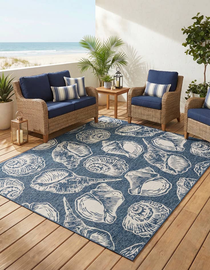 Detail image of 7' 10 x 10'  Washable Coastal Indoor / Outdoor Rug