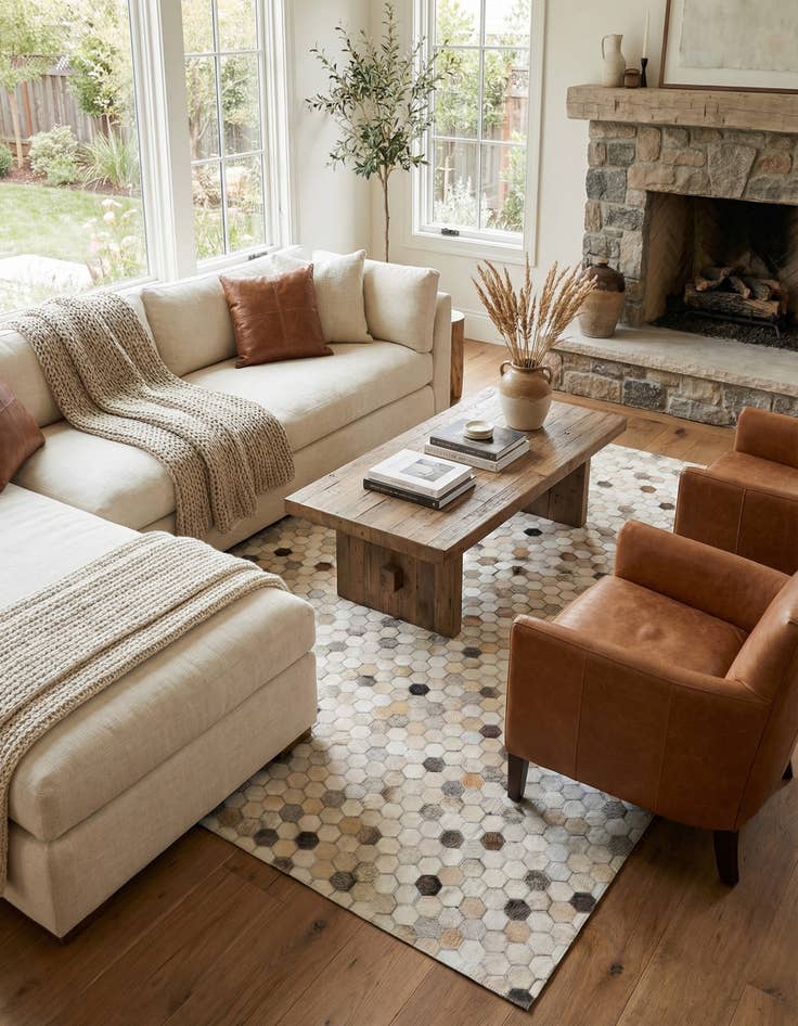 Detail image of 4' 9 x 7' 11 Cowhide Stocks Rug