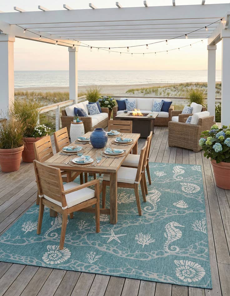 Detail image of 10' x 14'  Washable Coastal Indoor / Outdoor Rug
