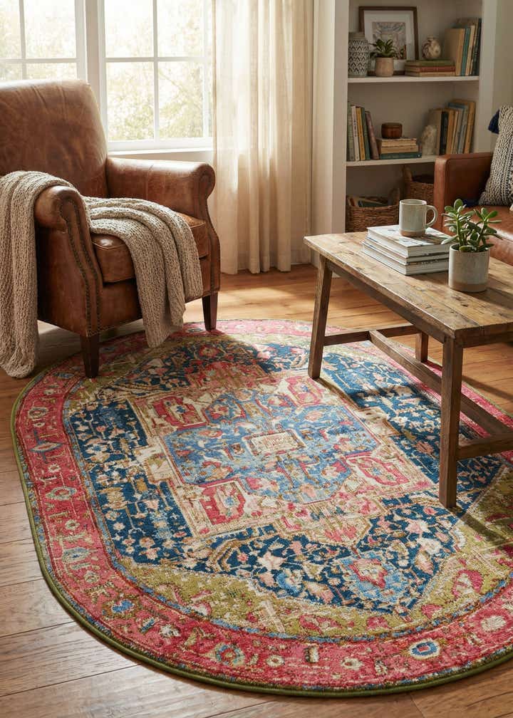 4' x 6' Easy-Clean Traditional Indoor / Outdoor Oval Rug