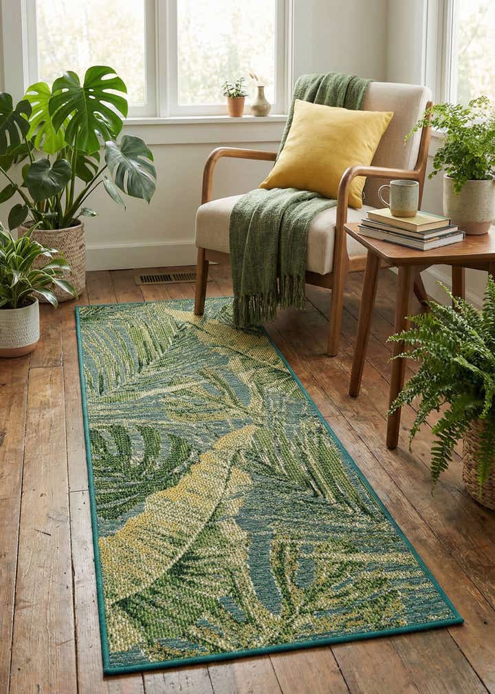 2' x 5' Easy-Clean Botanical Indoor / Outdoor Runner Rug