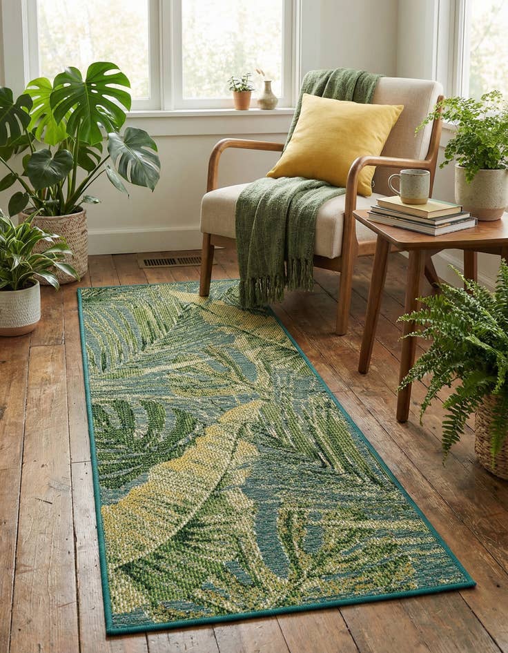 Detail image of 2' x 5' Easy-Clean Botanical Indoor / Outdoor Runner Rug