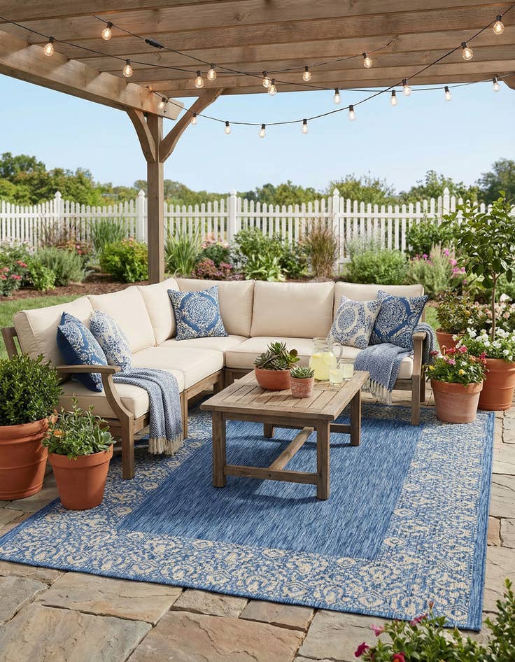 Detail image of  7' 10 x 11'  Washable Border Indoor / Outdoor Rug