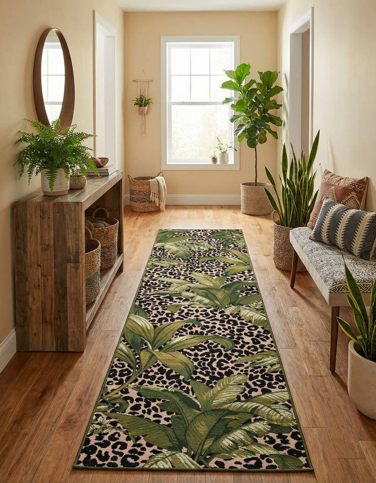 Detail image of  2' 7 x 11'  Washable Botanical Indoor / Outdoor Runner Rug