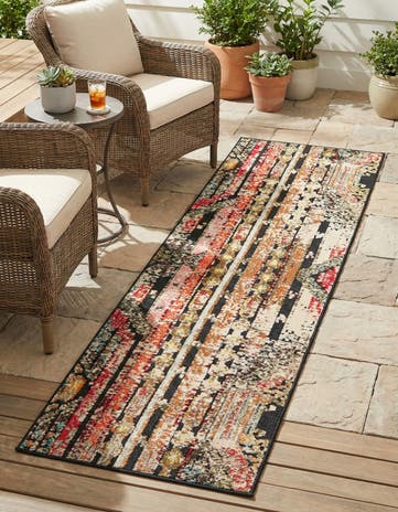 Multi Black Easy-Clean Casablanca Indoor / Outdoor Runner Rug