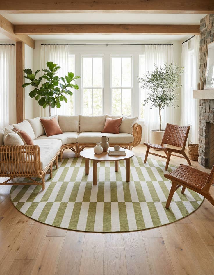 Detail image of 12' x 12'  Washable Striped Indoor / Outdoor Round Rug