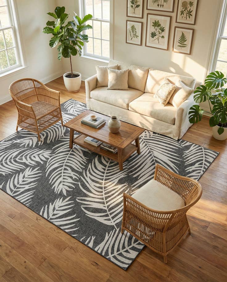 Detail image of 10' x 13' Easy-Clean Botanical Indoor / Outdoor Rug