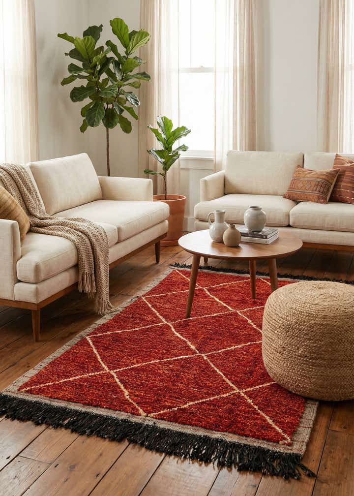 4' 2 x 6' 5 Hand Knotted Moroccan Wool Rug