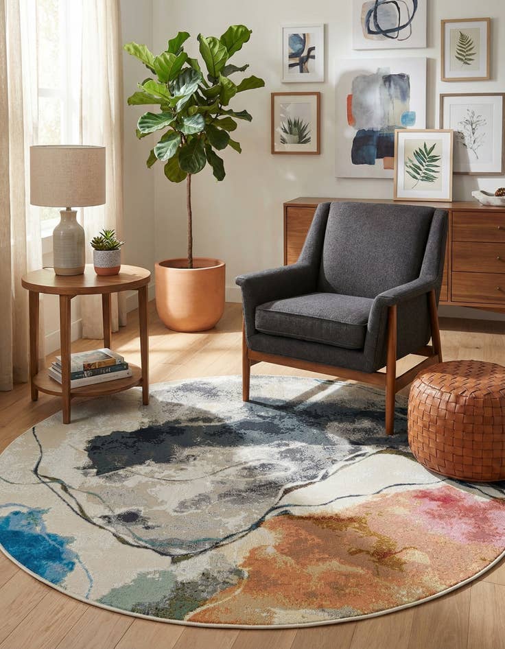 Detail image of 5' 3 x 5' 3 Easy-Clean Modern Indoor / Outdoor Round Rug
