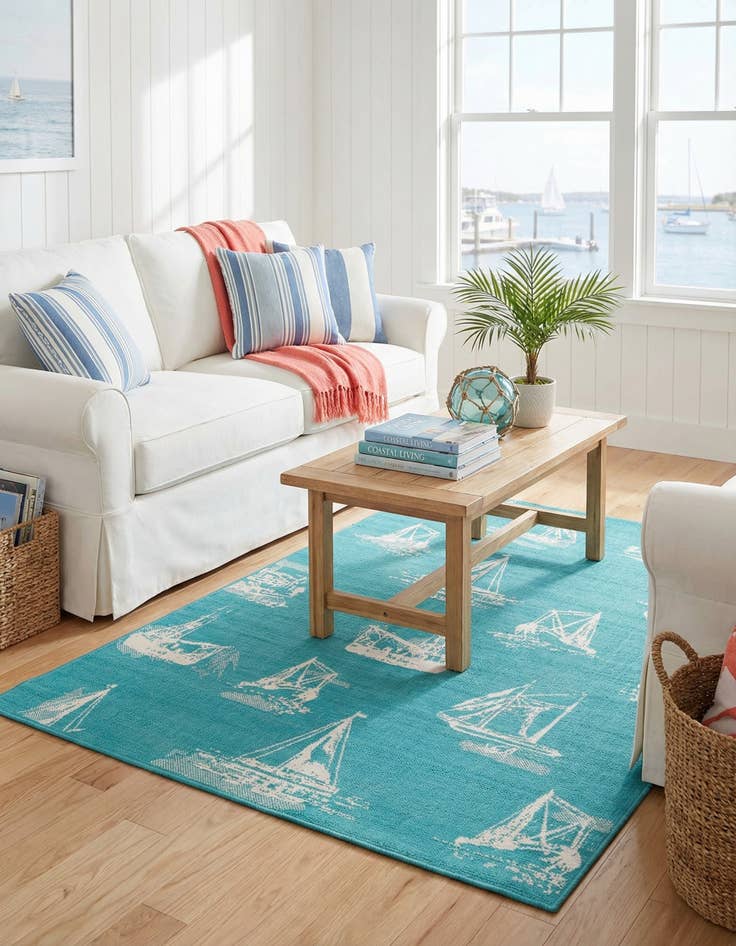 Detail image of 5' 3 x 8'  Washable Coastal Indoor / Outdoor Rug