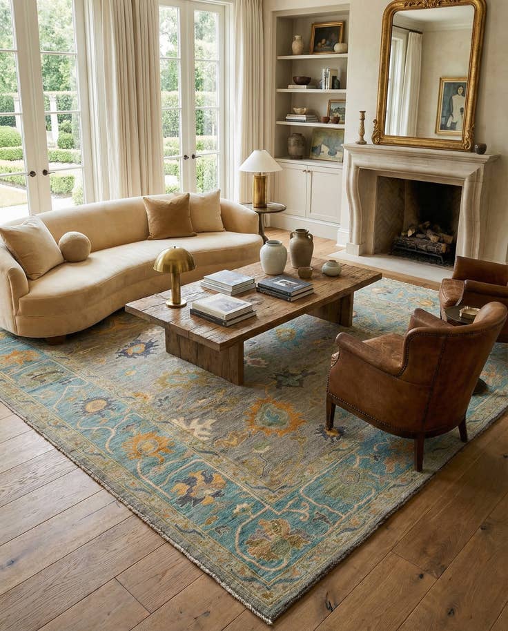 Detail image of 9' 1 x 11' 9 Hand Knotted Oushak Rug