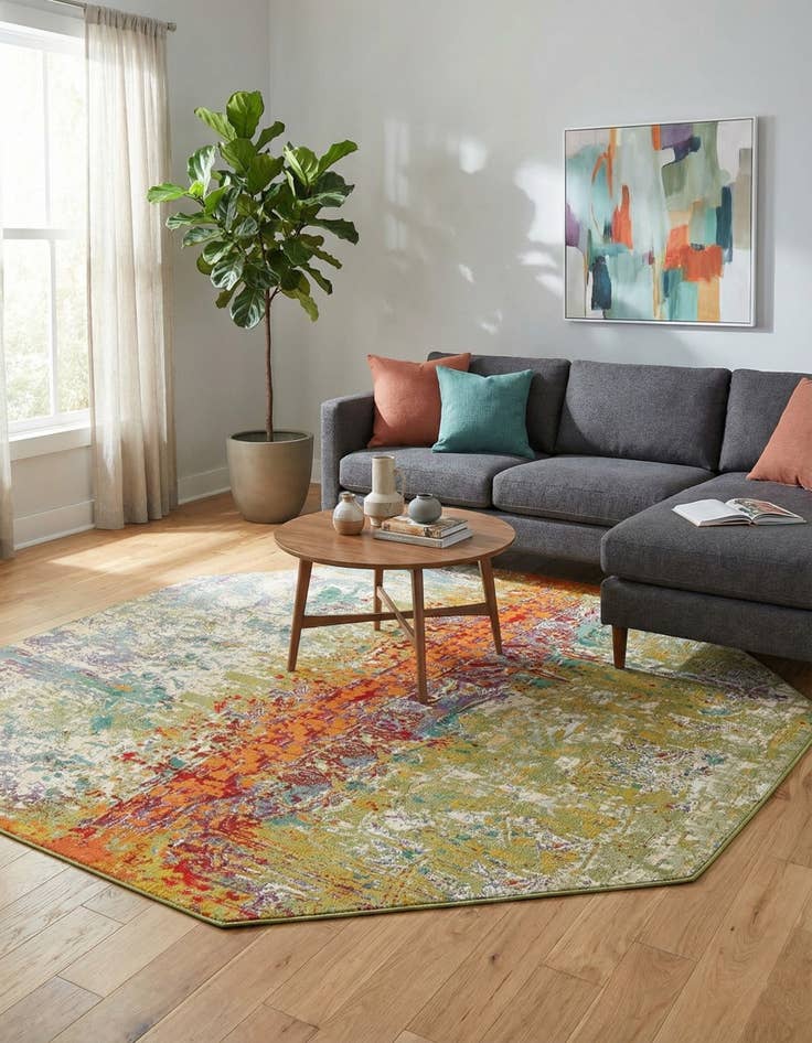 Detail image of 8' x 8'  Washable Modern Indoor / Outdoor Octagon Rug