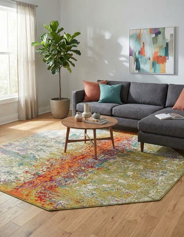 8' x 8' Easy-Clean Modern Indoor / Outdoor Octagon Rug