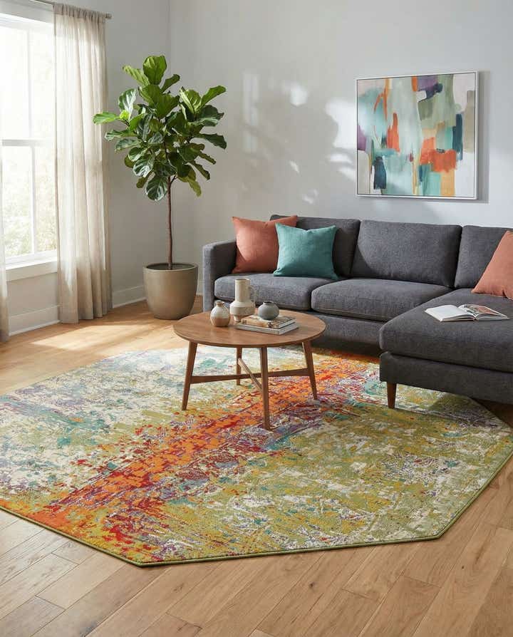 8' x 8' Easy-Clean Modern Indoor / Outdoor Octagon Rug