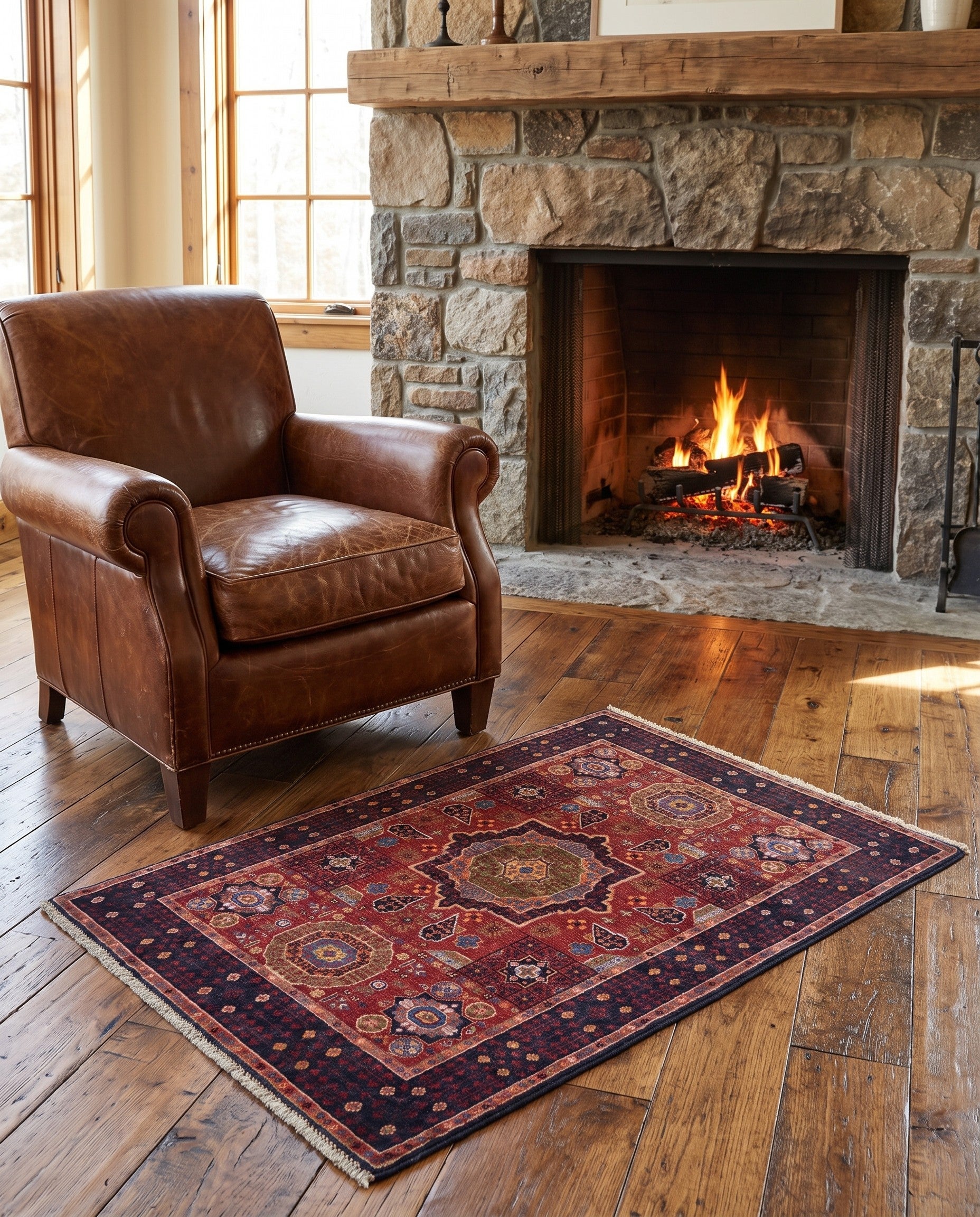 3' 4 x 4' 9 Hand Knotted Mamluk Ziegler Rug