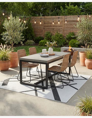 Black and White Easy-Clean Modern Indoor / Outdoor Square Rug