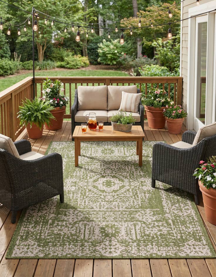 Detail image of 7' x 10'  Washable Traditional Indoor / Outdoor Rug