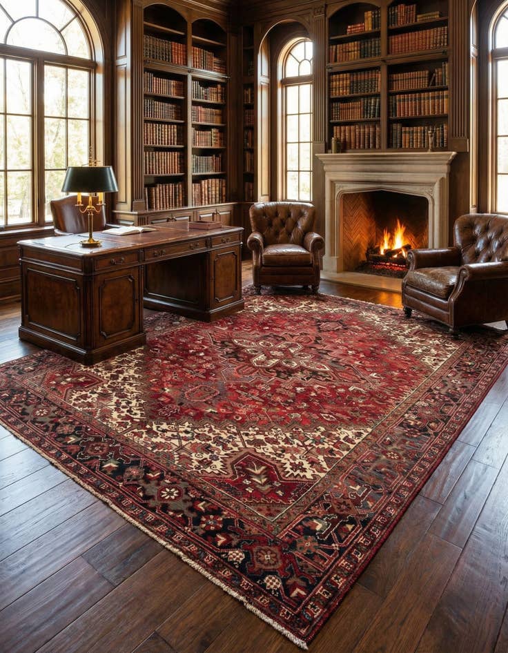 Detail image of 7' 10 x 11'  Hand Knotted Heriz Persian Wool Rug