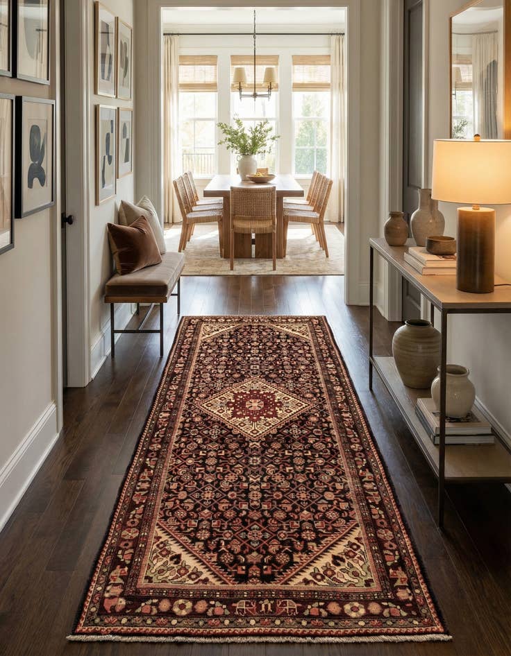 Detail image of 4' x 9' 7  Hand Knotted Hossainabad Persian Wool Runner Rug