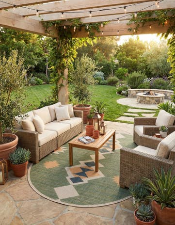 Green Easy-Clean Baja Indoor / Outdoor Oval Rug