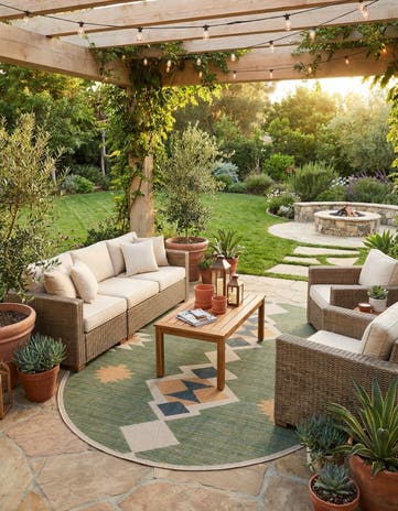 Green Easy-Clean Baja Indoor / Outdoor Oval Rug