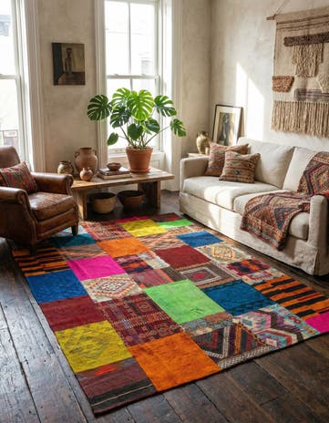 5' 6 x 7' 10 Hand Woven Kilim Patchwork Wool Rug