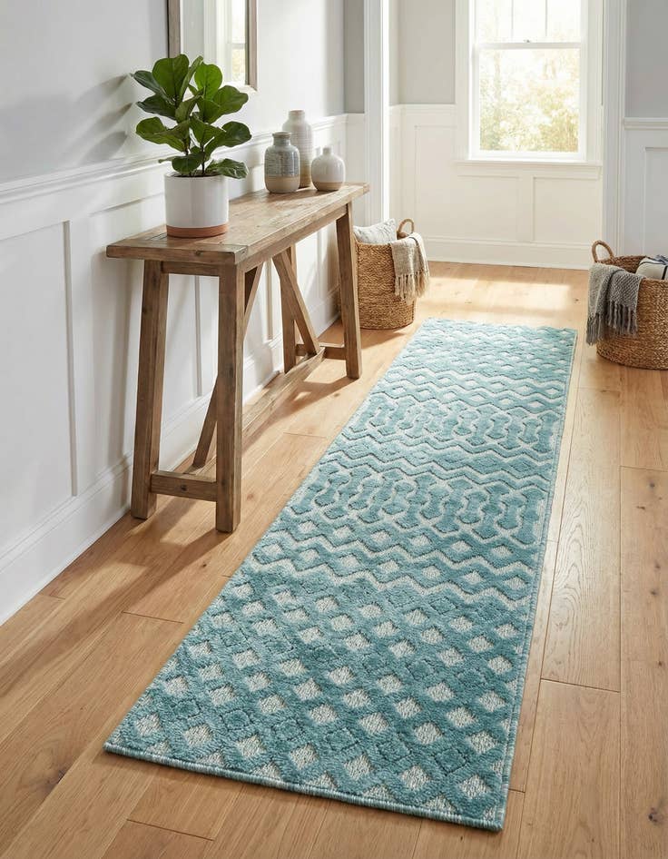 Detail image of 2' x 8'  Washable Trellis Textured Indoor / Outdoor Runner Rug