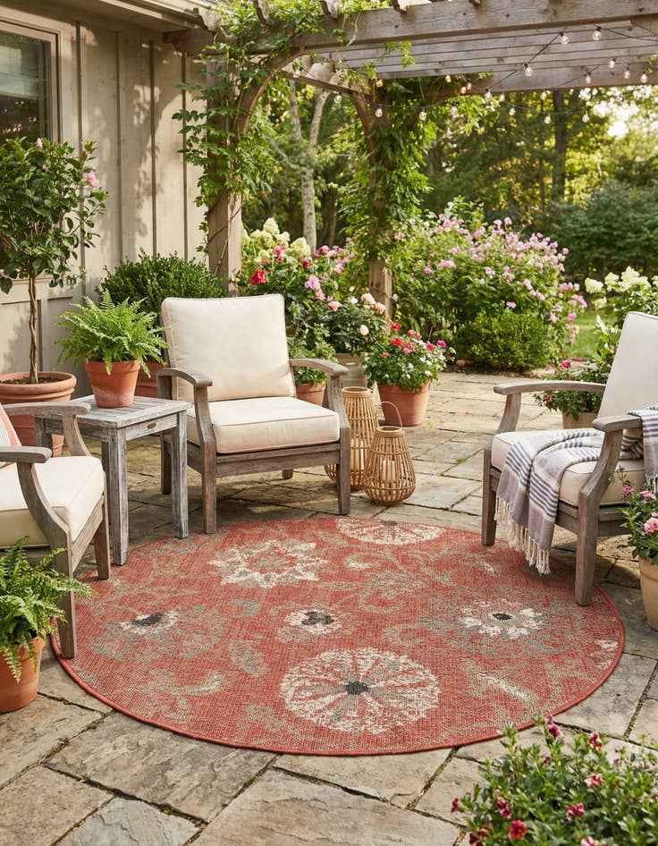 Detail image of 4' x 4'  Washable Botanical Indoor / Outdoor Round Rug