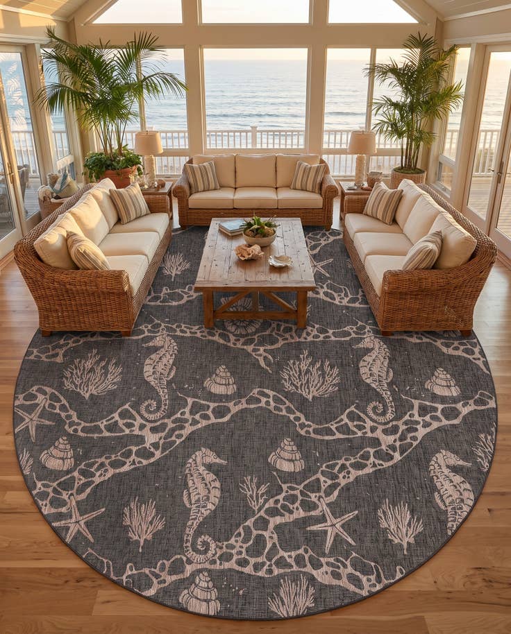 Detail image of 13' x 13' Easy-Clean Coastal Indoor / Outdoor Round Rug