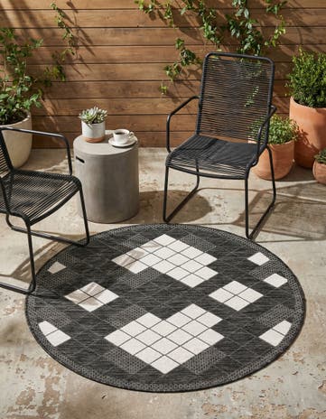 Black and White Easy-Clean Modern Indoor / Outdoor Round Rug