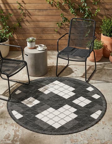 Black and White Easy-Clean Modern Indoor / Outdoor Round Rug