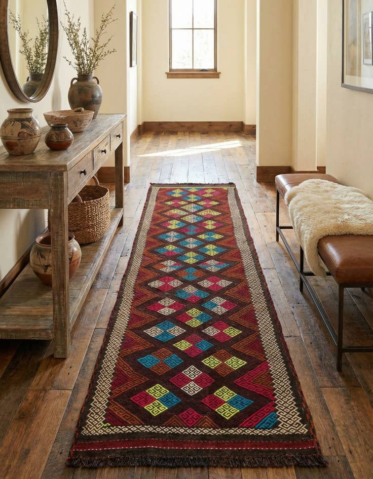 Detail image of  2' 5 x 10' 1  Hand Woven Kilim Fars Wool Runner Rug