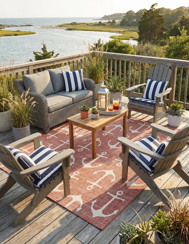 Detail image of 7' 10 x 7' 10  Washable Coastal Indoor / Outdoor Square Rug