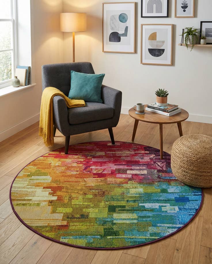 Detail image of 4' x 4' Easy-Clean Modern Indoor / Outdoor Round Rug