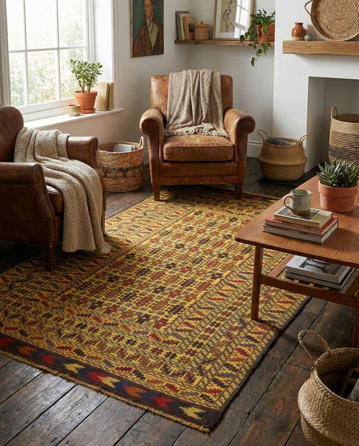 4' x 6' 8 Hand Woven Kilim Afghan Wool Rug