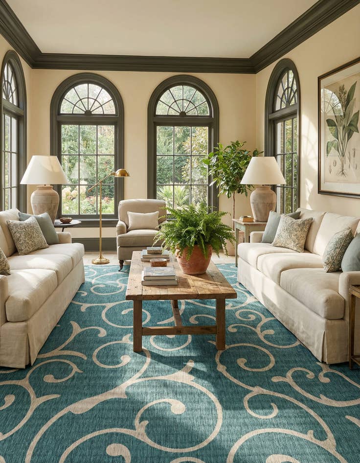 Detail image of  13' x 13'  Washable Botanical Indoor / Outdoor Square Rug