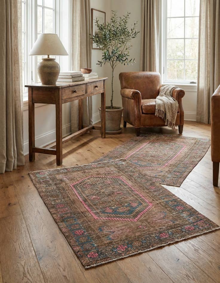 Detail image of 3' 7 x 8' 6  Hand Knotted Ultra Vintage Persian Wool Runner Rug