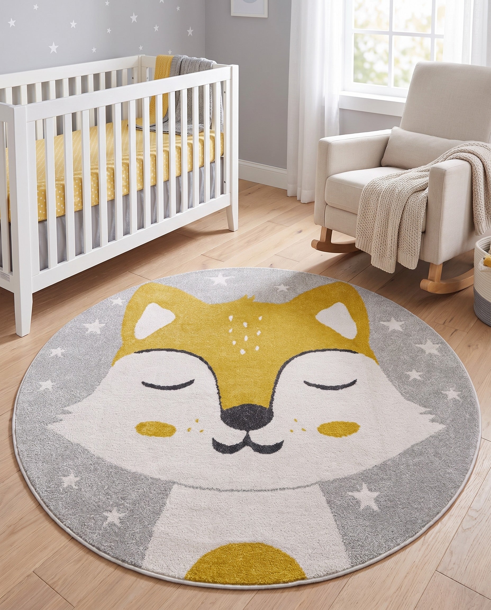 5' 3 x 5' 3 Fox Whimsy Kids Round Rug