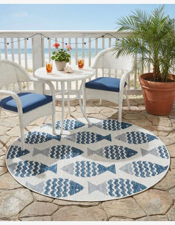 4' x 4' Easy-Clean Coastal Indoor / Outdoor Round Rug