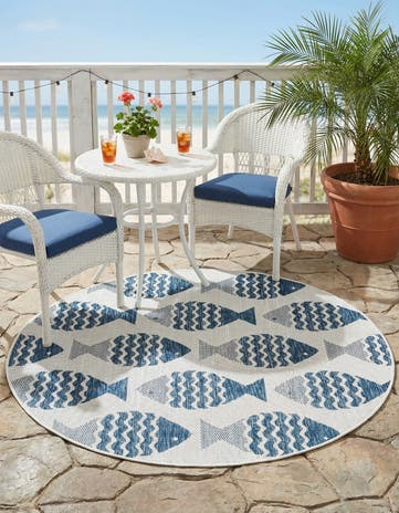 4' x 4' Easy-Clean Coastal Indoor / Outdoor Round Rug