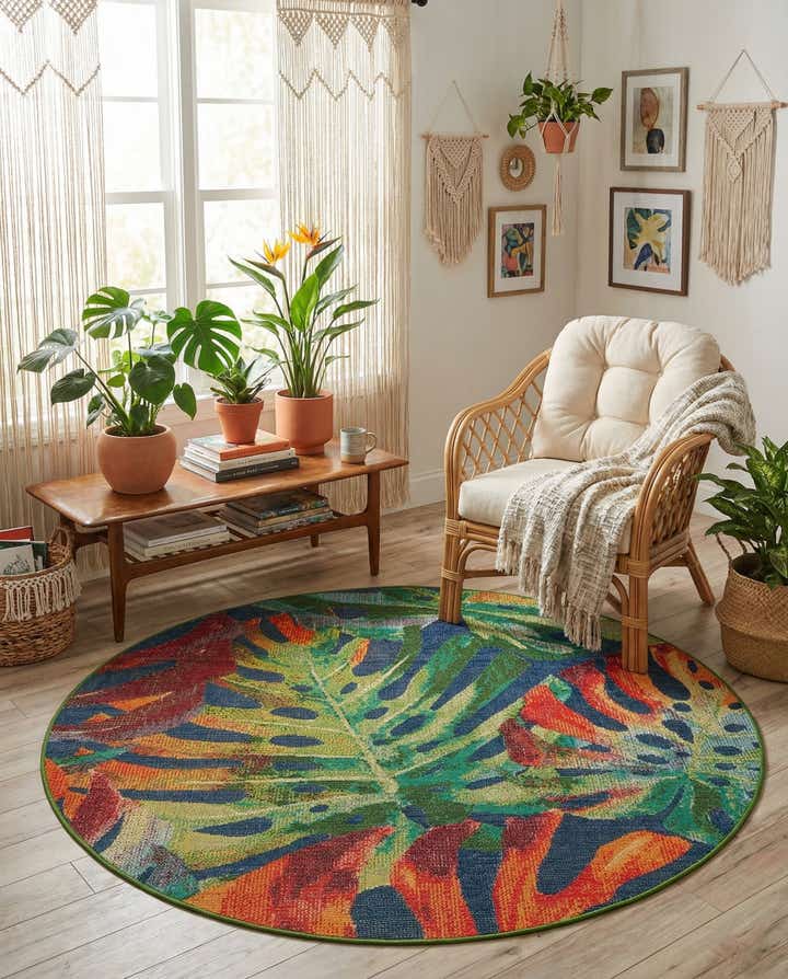 6' 1 x 6' 1 Easy-Clean Baja Indoor / Outdoor Round Rug