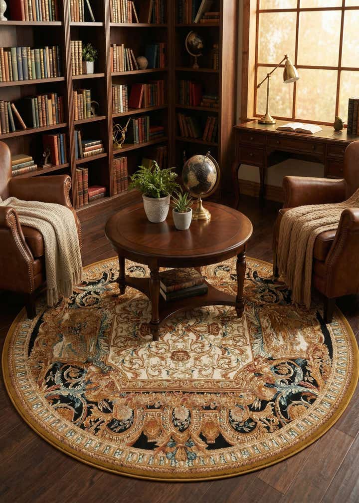 7' 10 x 7' 10 Easy-Clean Traditional Indoor / Outdoor Round Rug